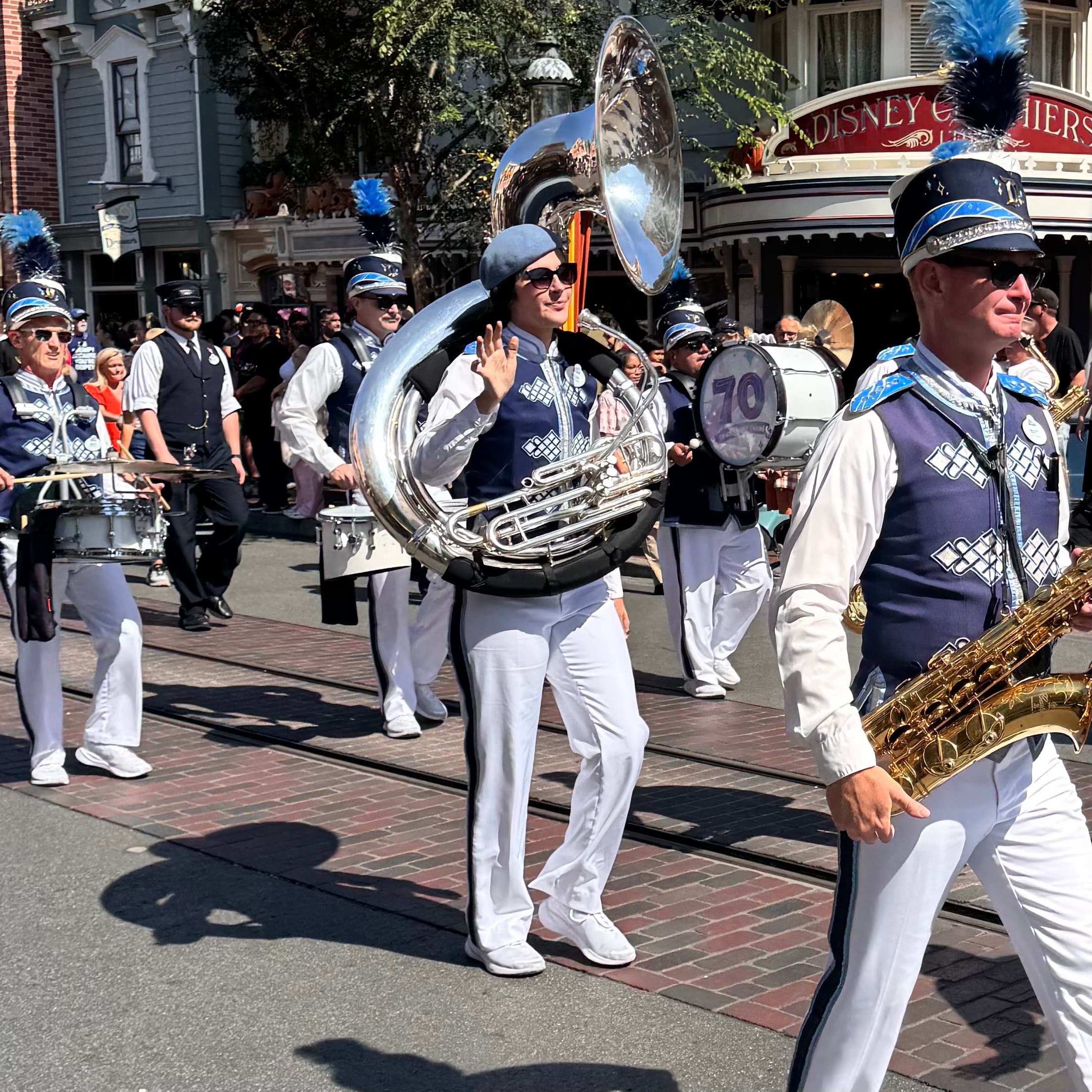 Main Street, Disneyland band, and the Dapper Dans with Host Ric